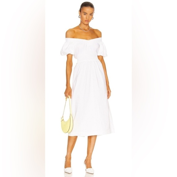 A.L.C. Dresses & Skirts - A.L.C. Adena White Off Shoulder Midi Dress Puff Sleeve Size 2 NWT